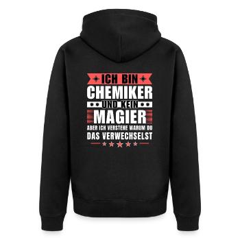 Ich bin Chemiker und kein Magier - Unisex Premium Bio Zip Hoodie - Schwarz - Hinten - Nico (187cm)
