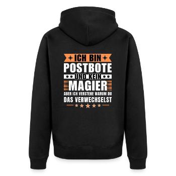 Ich bin Postbote und kein Magier - Unisex Premium Bio Zip Hoodie - Schwarz - Hinten - Nico (187cm)