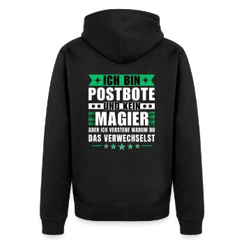 Ich bin Postbote und kein Magier - Unisex Premium Bio Zip Hoodie - Schwarz - Hinten - Nico (187cm)