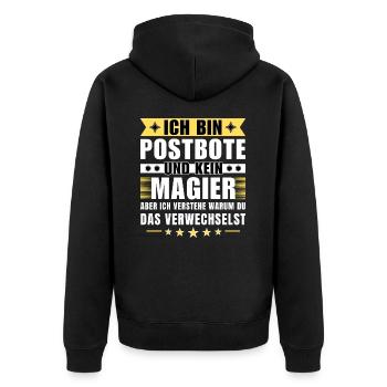 Ich bin Postbote und kein Magier - Unisex Premium Bio Zip Hoodie - Schwarz - Hinten - Nico (187cm)