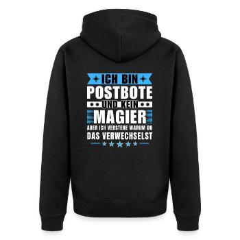Ich bin Postbote und kein Magier - Unisex Premium Bio Zip Hoodie - Schwarz - Hinten - Nico (187cm)