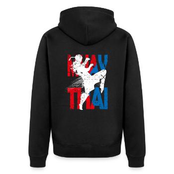 Muay Thai Kickboxen Kampfsport Teakwondo - Unisex Premium Bio Zip Hoodie - Schwarz - Hinten - Nico (187cm)