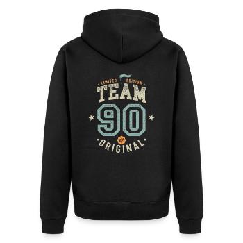 Team 90 - 100% Original / Limited Edition - Unisex Premium Bio Zip Hoodie - Schwarz - Hinten - Nico (187cm)