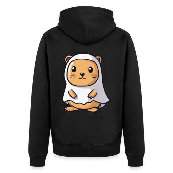 Biber Halloween Comic Geist - Unisex Premium Bio Zip Hoodie - Schwarz - Hinten - Nico (187cm)