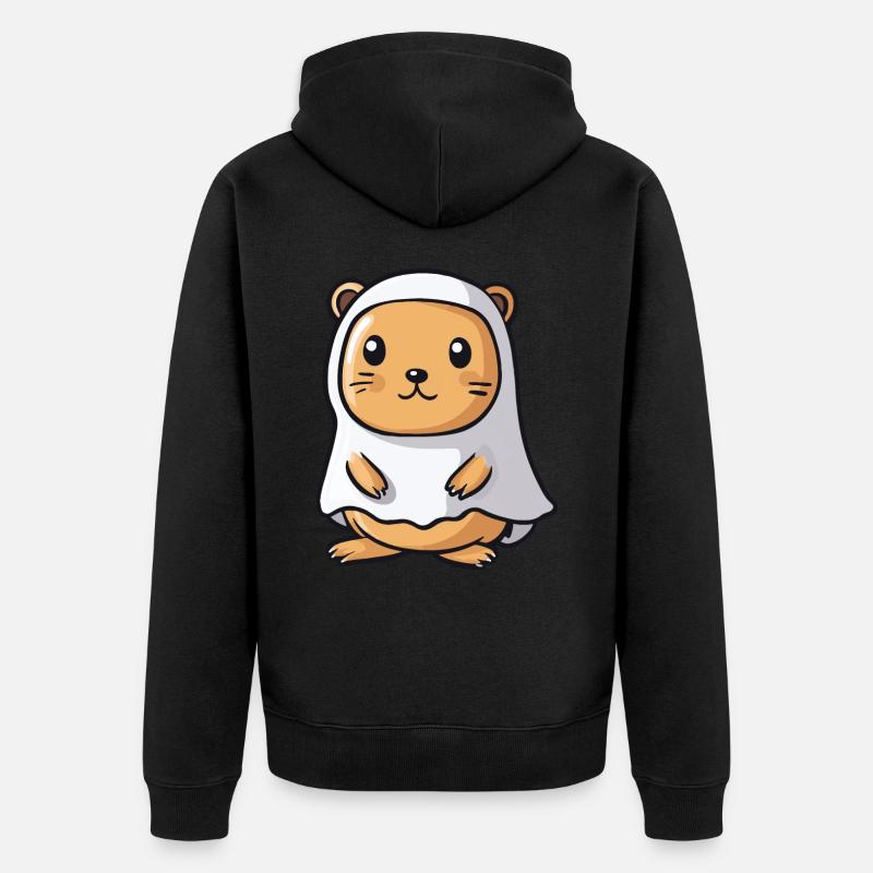 Beaver Halloween Comic Ghost - Unisex Premium Organic Zip Hoodie - black