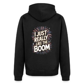 Pyrotechniker Feuerwerk Pyrotechnik - Unisex Premium Bio Zip Hoodie - Schwarz - Hinten - Nico (187cm)