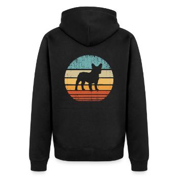 French Bulldog - Sunset Retro - Französische - Unisex Premium Bio Zip Hoodie - Schwarz - Hinten - Nico (187cm)