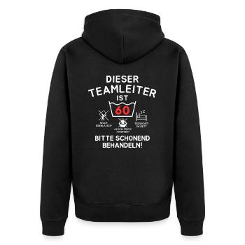 Dieser Teamleiter ist 60. Schonend behandeln - Unisex Premium Bio Zip Hoodie - Schwarz - Hinten - Nico (187cm)
