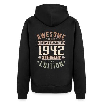 1942 Septembre Anniversaire Né en septembre 1942 - Veste à capuche bio Premium Unisexe - noir - Dos - Nico (187cm)