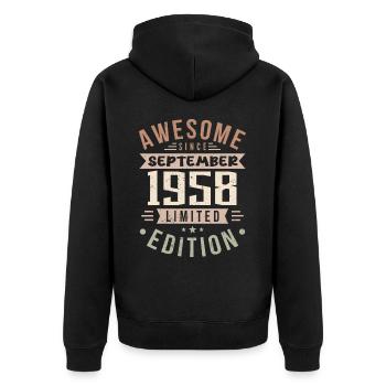 1958 September Birthday Born September 1958 - Unisex Premium Organic Zip Hoodie - black - Back - Nico (187cm)