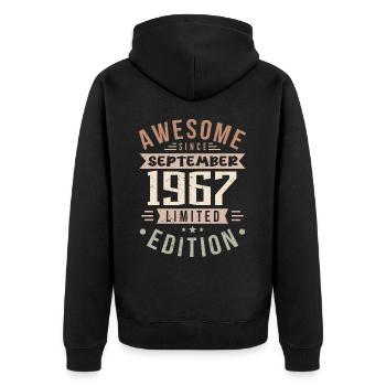 1967 September Birthday Born September 1967 - Unisex Premium Organic Zip Hoodie - black - Back - Nico (187cm)
