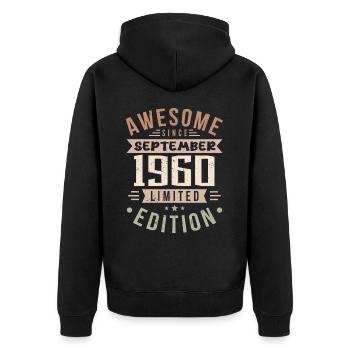 1960 September Geburtstag Geboren September 1960 - Unisex Premium Bio Zip Hoodie - Schwarz - Hinten - Nico (187cm)