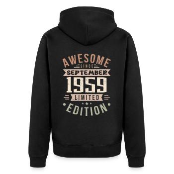 1959 Septembre Anniversaire Né en septembre 1959 - Veste à capuche bio Premium Unisexe - noir - Dos - Nico (187cm)
