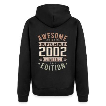 2002 Septembre Anniversaire Né Septembre 2002 - Veste à capuche bio Premium Unisexe - noir - Dos - Nico (187cm)
