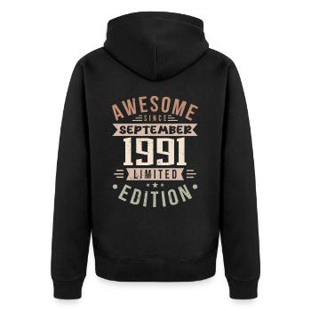 1991 Septembre Anniversaire Né en septembre 1991 - Veste à capuche bio Premium Unisexe - noir - Dos - Nico (187cm)