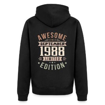 1988 September Geburtstag Geboren September 1988 - Unisex Premium Bio Zip Hoodie - Schwarz - Hinten - Nico (187cm)