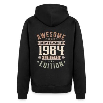 1984 Septembre Anniversaire Né Septembre 1984 - Veste à capuche bio Premium Unisexe - noir - Dos - Nico (187cm)