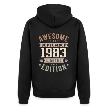 1983 September Geburtstag Geboren September 1983 - Unisex Premium Bio Zip Hoodie - Schwarz - Hinten - Nico (187cm)