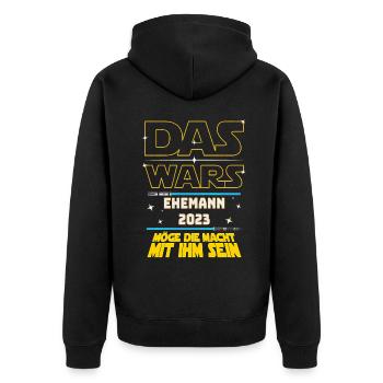 Das Wars Ehemann 2023 JGA Junggeselle Bräutigam - Unisex Premium Bio Zip Hoodie - Schwarz - Hinten - Nico (187cm)