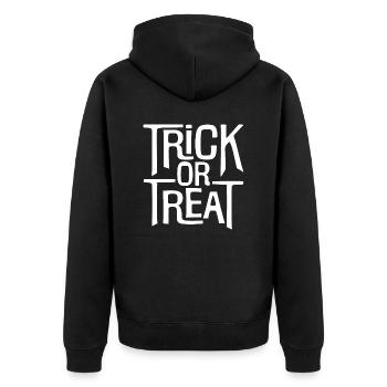 Süßes oder Saures - Unisex Premium Bio Zip Hoodie - Schwarz - Hinten - Nico (187cm)