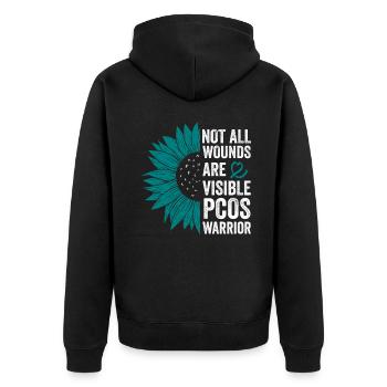 PCOS Warrior: Invisible Combat - Unisex Premium Organic Zip Hoodie - black - Back - Nico (187cm)