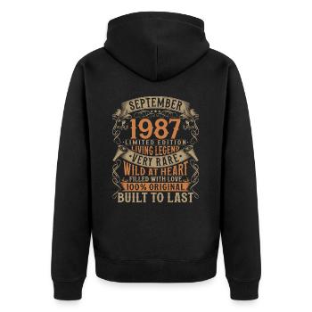 Septembre 1987 Anniversaire de naissance - Veste à capuche bio Premium Unisexe - noir - Dos - Nico (187cm)