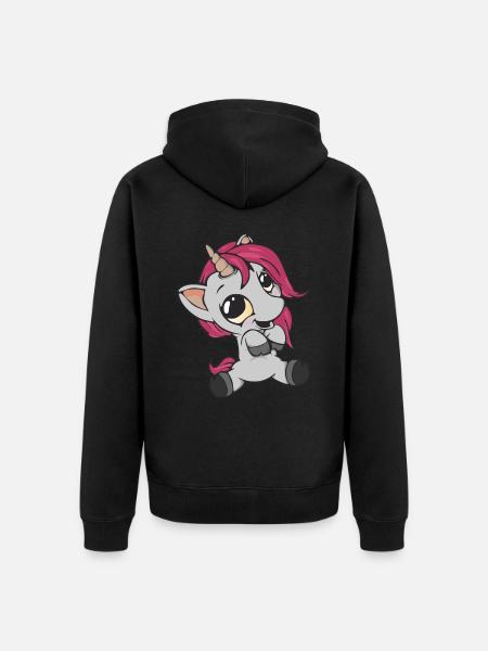 Niedliches Einhorn Kinder - Unisex Premium Bio Zip Hoodie - Schwarz