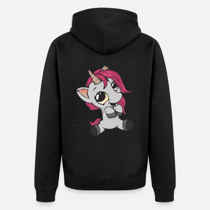Niedliches Einhorn Kinder - Unisex Premium Bio Zip Hoodie - Schwarz