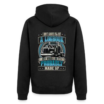 LKW Fahrer - Unisex Premium Bio Zip Hoodie - Schwarz - Hinten - Nico (187cm)