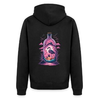 Flamingo - Unisex Premium Organic Zip Hoodie - black - Back - Nico (187cm)