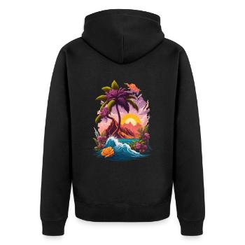 Palmiers de l’île Sunrise Paradise - Veste à capuche bio Premium Unisexe - noir - Dos - Nico (187cm)