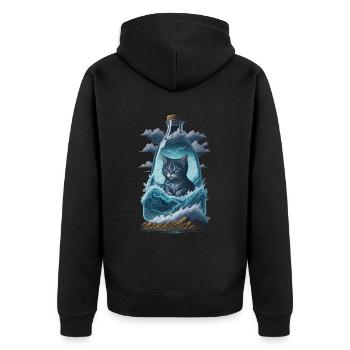 Cat - Unisex Premium Organic Zip Hoodie - black - Back - Nico (187cm)