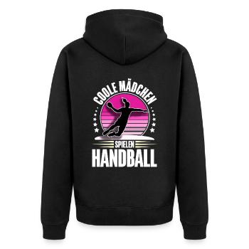 Handball Handballerin - Unisex Premium Bio Zip Hoodie - Schwarz - Hinten - Nico (187cm)