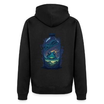 Frosch In Flasche - Unisex Premium Bio Zip Hoodie - Schwarz - Hinten - Nico (187cm)