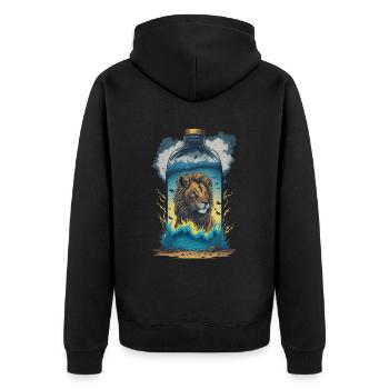 Lion In Bottle - Unisex Premium Organic Zip Hoodie - black - Back - Nico (187cm)