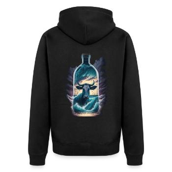 Kuh Flasche - Unisex Premium Bio Zip Hoodie - Schwarz - Hinten - Nico (187cm)