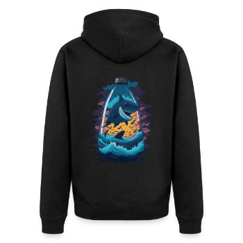 Hai Flasche - Unisex Premium Bio Zip Hoodie - Schwarz - Hinten - Nico (187cm)
