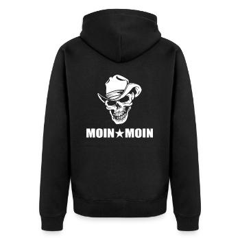 Moin - Unisex Premium Bio Zip Hoodie - Schwarz - Hinten - Nico (187cm)