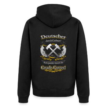 Stolzer Ruhrpottler Echte Verbundenheit durch Gott - Unisex Premium Bio Zip Hoodie - Schwarz - Hinten - Nico (187cm)