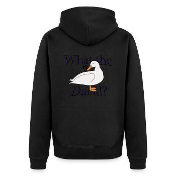 What the Duck!? - Unisex Premium Bio Zip Hoodie - Schwarz - Hinten - Nico (187cm)