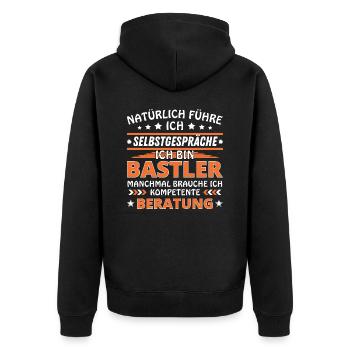 Ich führe Selbstgespräche - Bastler Edition - Unisex Premium Bio Zip Hoodie - Schwarz - Hinten - Nico (187cm)