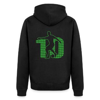 Fußball soccer sport Fußballer Fußballplatz NR.10 - Unisex Premium Bio Zip Hoodie - Schwarz - Hinten - Nico (187cm)