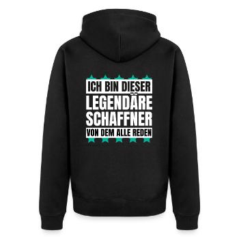 Ich bin dieser legendäre Schaffner - Unisex Premium Bio Zip Hoodie - Schwarz - Hinten - Nico (187cm)