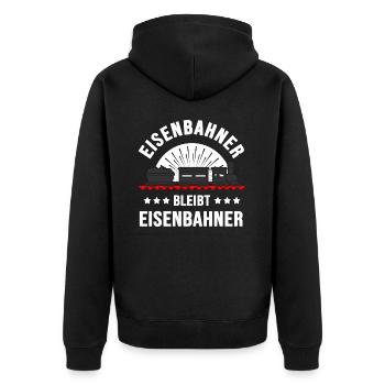 Eisenbahn Lokomotive Modeleisenbahn - Unisex Premium Bio Zip Hoodie - Schwarz - Hinten - Nico (187cm)