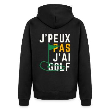 Ich kann nicht Golf haben - Unisex Premium Bio Zip Hoodie - Schwarz - Hinten - Nico (187cm)
