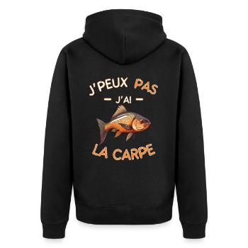 Ich kann keinen Karpfen haben - Unisex Premium Bio Zip Hoodie - Schwarz - Hinten - Nico (187cm)