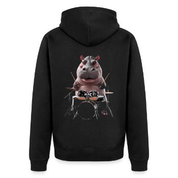 Nilpferd Schlagzeug - Unisex Premium Bio Zip Hoodie - Schwarz - Hinten - Nico (187cm)