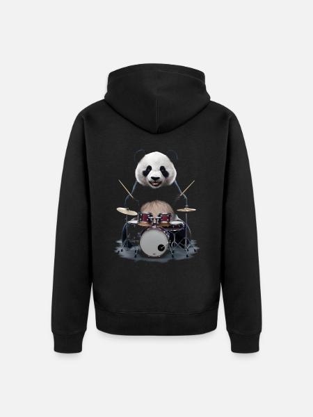 Panda Schlagzeug - Unisex Premium Bio Zip Hoodie - Schwarz