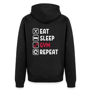 Eat Sleep Gym Repeat - Unisex Premium Bio Zip Hoodie - Schwarz - Hinten - Nico (187cm)