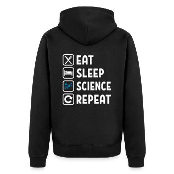 Eat Sleep Science Repeat - Unisex Premium Bio Zip Hoodie - Schwarz - Hinten - Nico (187cm)